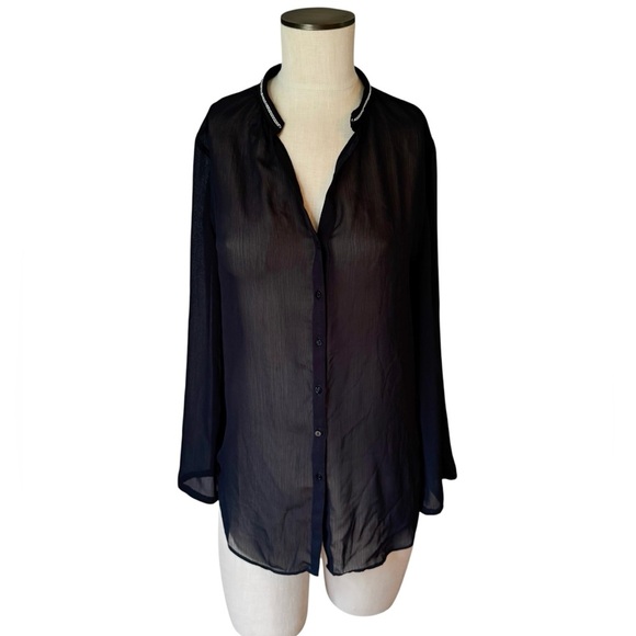 The Limited Women’s Sheer Black Tunic Blouse Long Sleeve Chain Detail Sz M - Picture 1 of 12